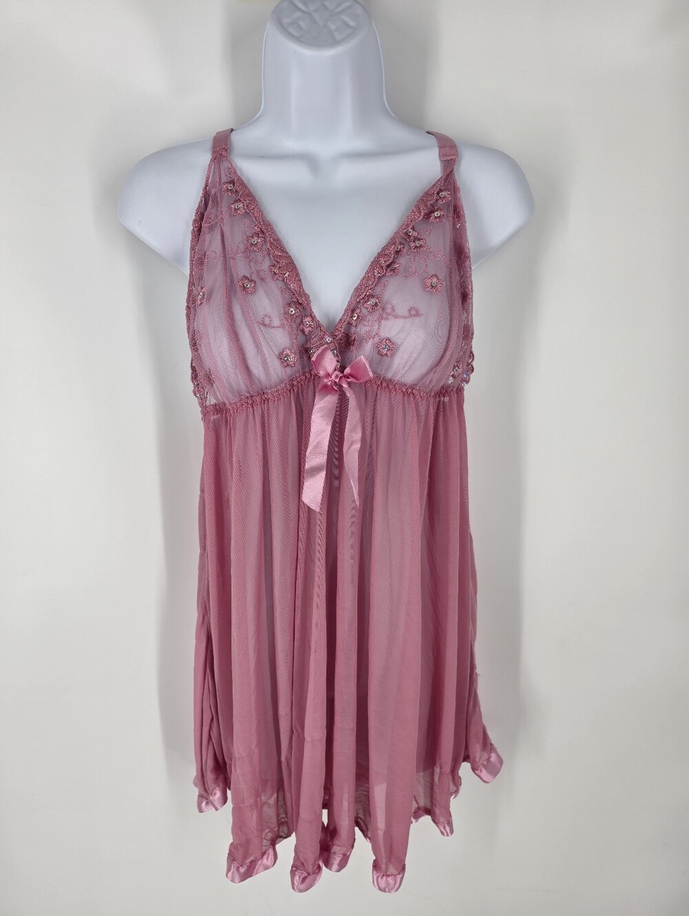 Carrie Amber Pink Mesh Floral Lingerie Babydoll Chemise Nightgown Plus Size 1X